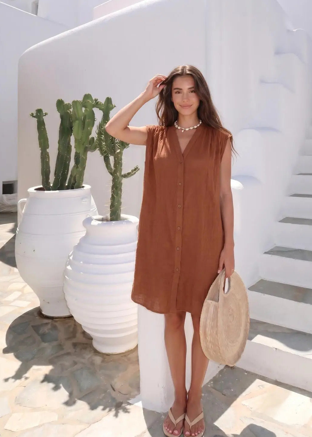 Robe courte gaze de coton sans manches