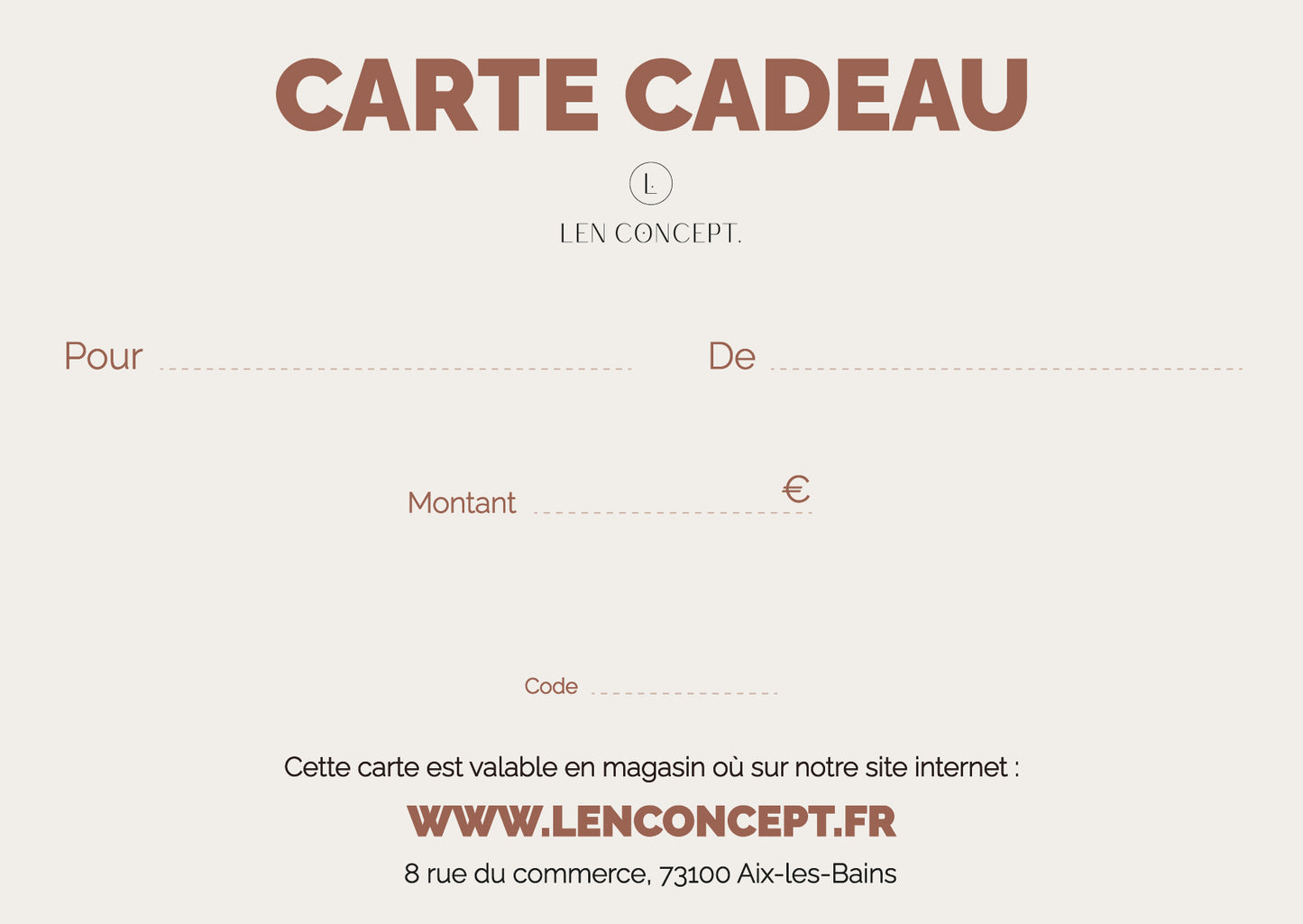 Carte-cadeau LEN CONCEPT.