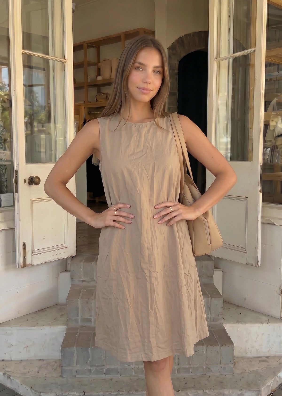 Robe debardeur popeline camel