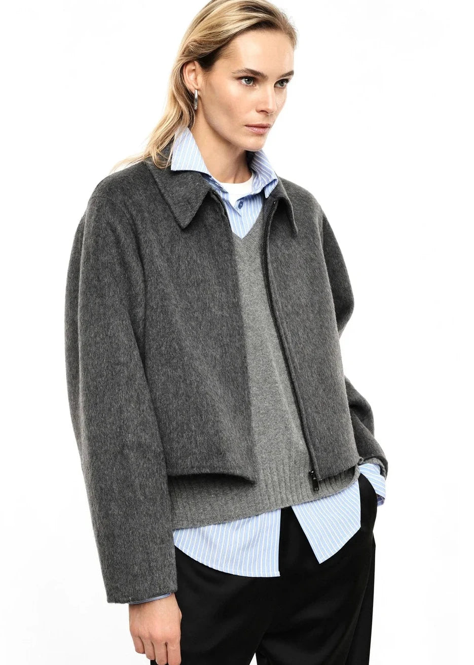 Veste laine court gris anthracite