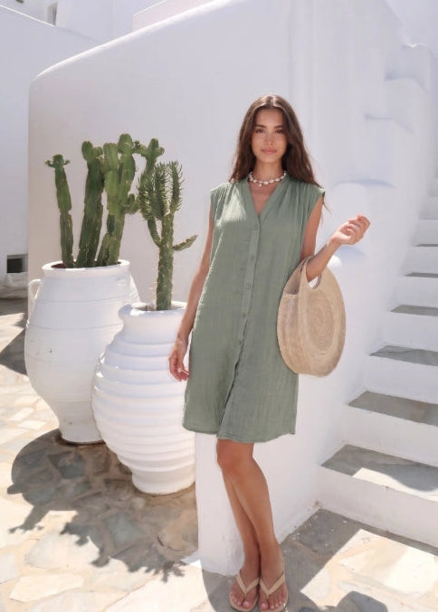 Robe courte gaze de coton sans manches