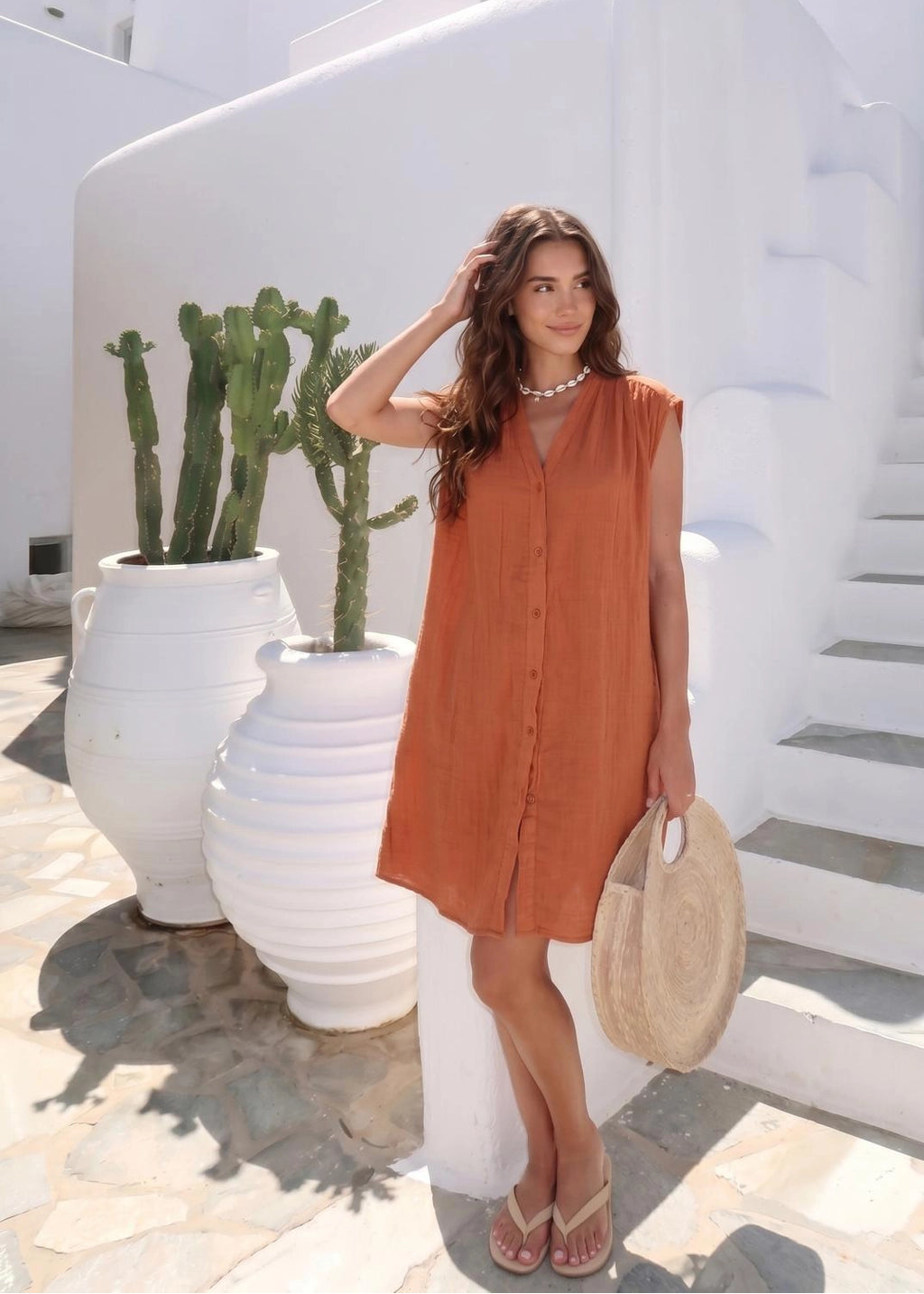 Robe courte gaze de coton sans manches