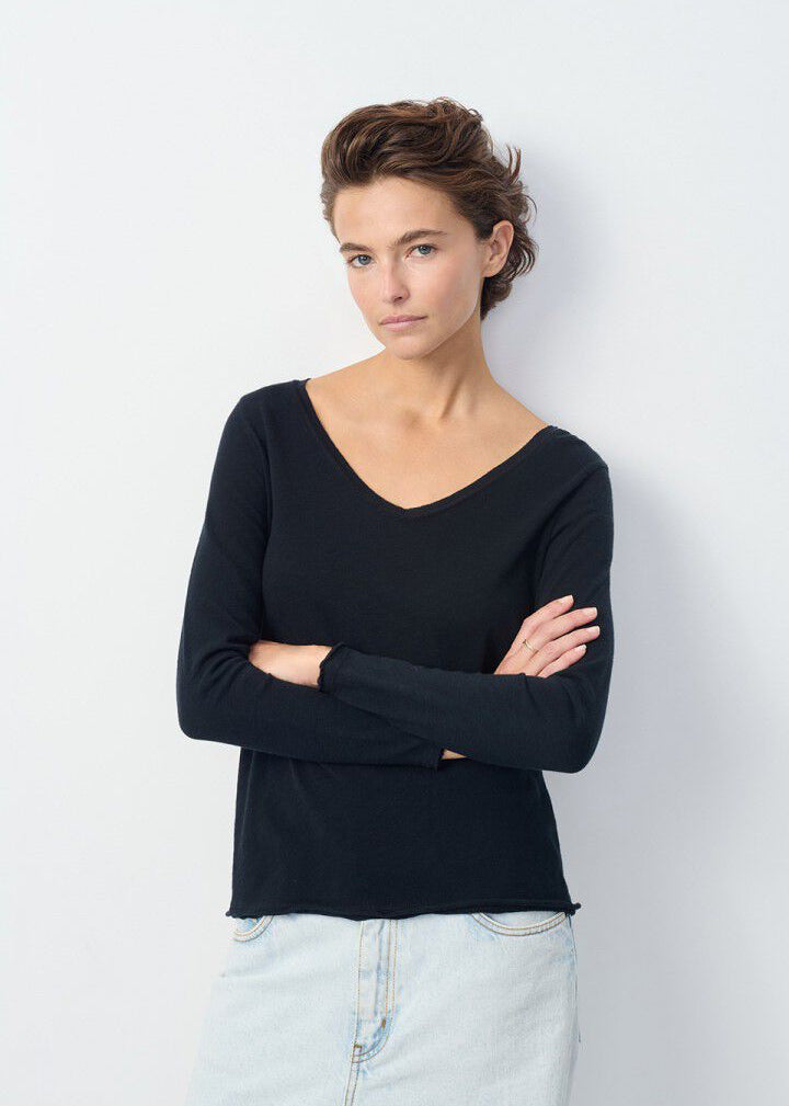 T-shirt Sonoma manches longues col V noir