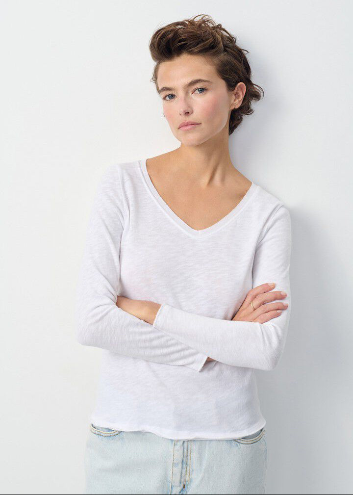 T-shirt Sonoma manches longues col V blanc