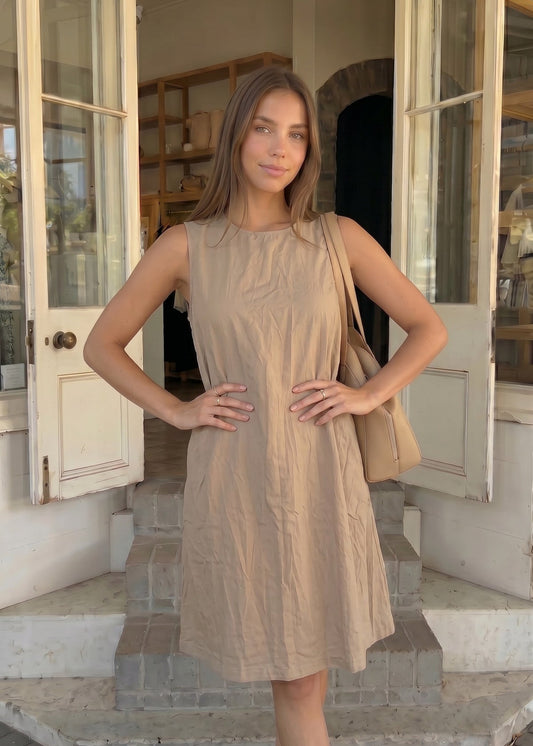 Robe debardeur popeline camel