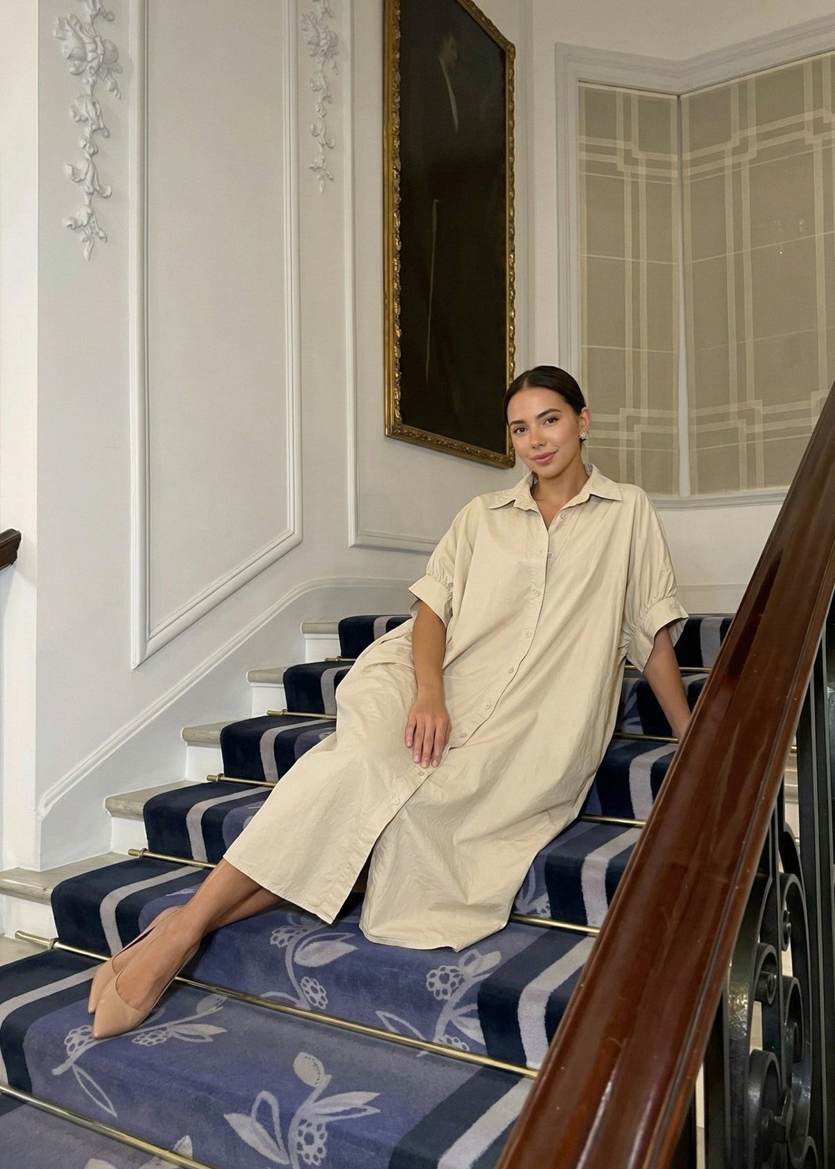 Robe popeline manches longues ecru